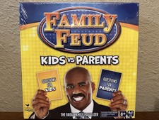 Family Feud Board Game Kids vs Parents New, Rip in Plastic