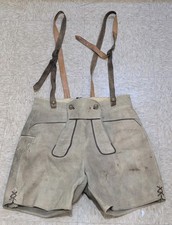 German Lederhosen Men 32 With Suspenders Grey Suede Leather Shorts