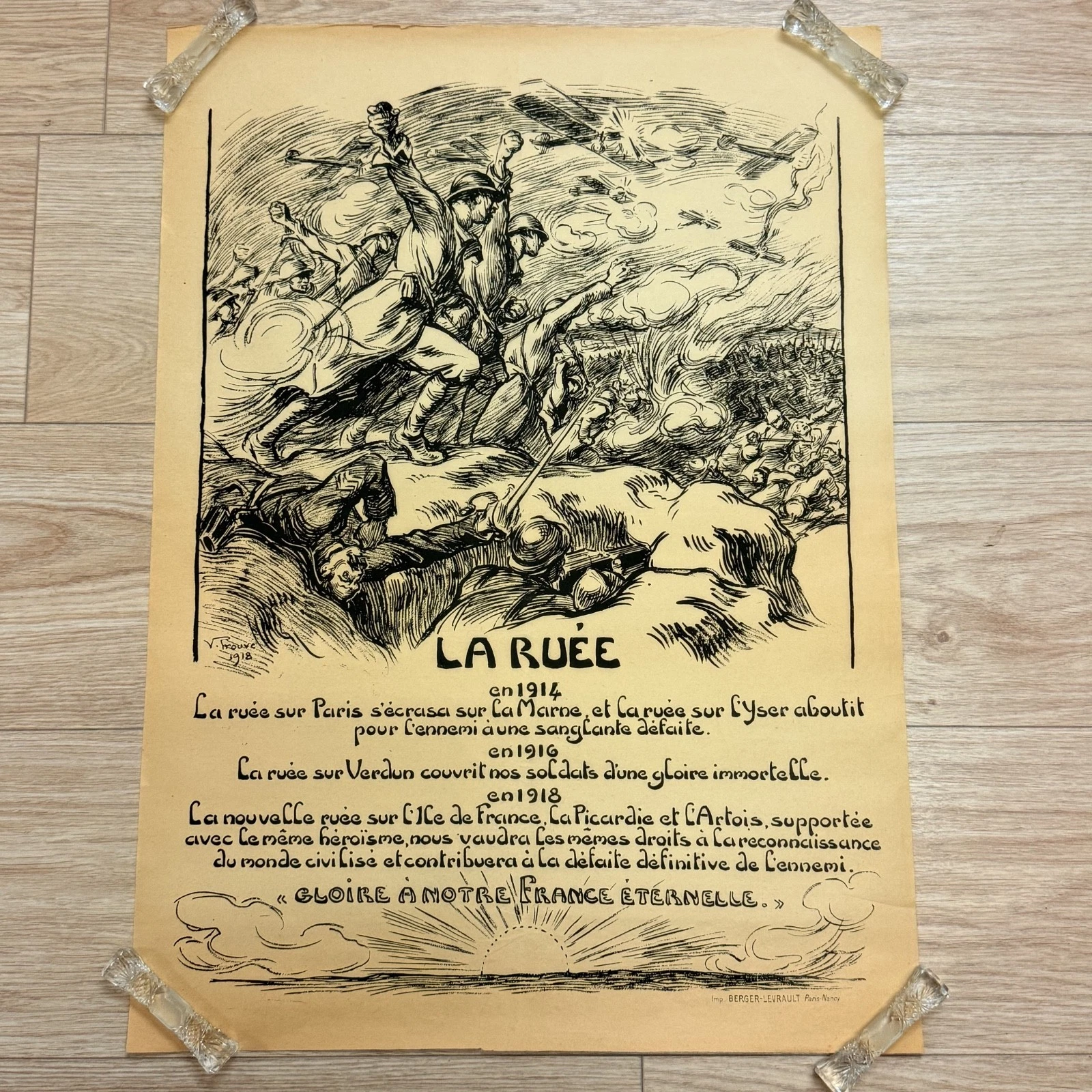 Affiche Victor Prouvé La Ruée 1918 WW1 Berger Levrault
