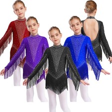 Kids Girls Bodysuit Stage Leotard Tango Dancewear Ballet Mock Neck Belly Dance