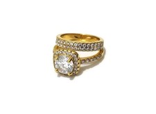 Gold Plated CZ Engagement Ring Set Sparkling Crystal Wedding Band Women