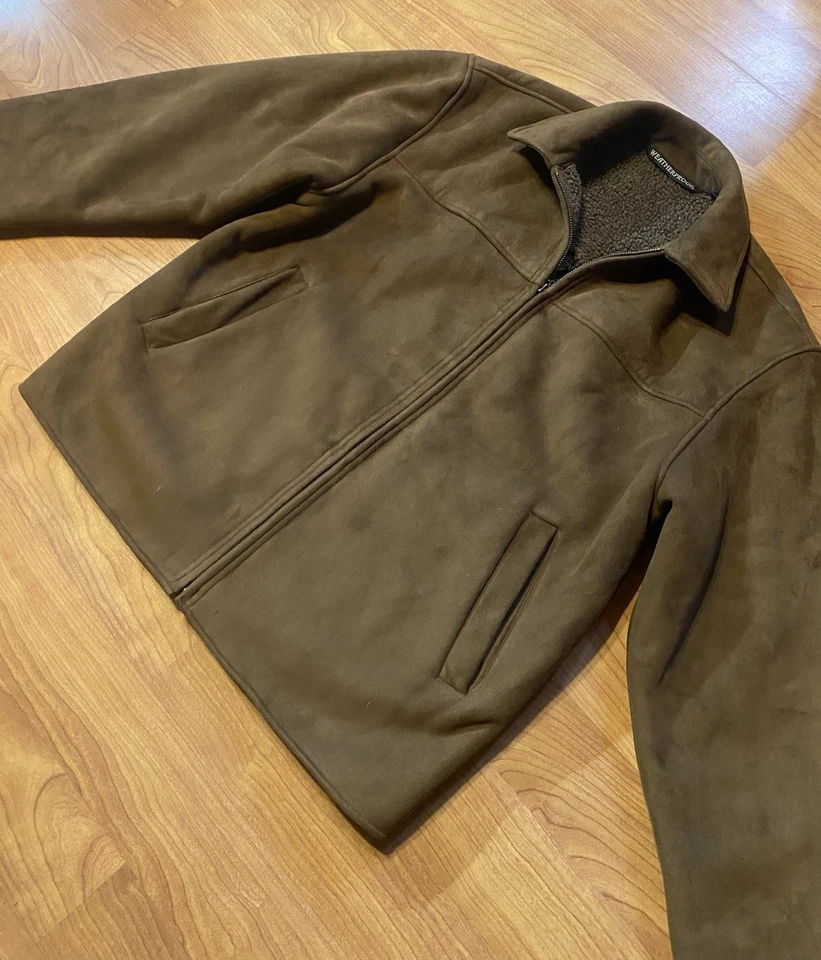 Weatherproof Coat Men’s Medium Brown Suede Sherpa Lined Bomber Jacket Pockets - Image 2 of 4