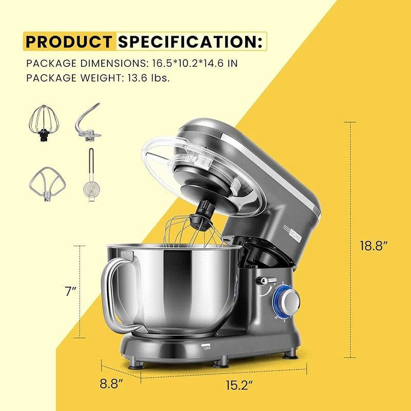 Electric Countertop Food Stand Mixer 660W 10 Speed 6QT Tilt-Head Kitchen Beater - Image 2 of 4