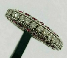 Art Deco 3.10 Ct Diamond & Ruby Antique Vintage Wedding Ring 925 Sterling Silver