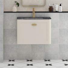 600/800mm Mushroom Cashmere Vanity Unit 1 Drawer Wall Hung Black Star Basin