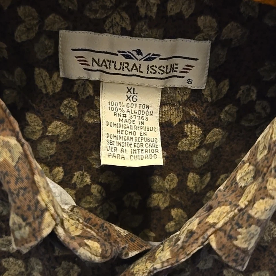 Camisa de vestir floral marrón talla X grande Natural Issue para hombre vintage botón Y2K Foto 2 de 3