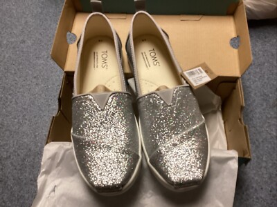 TOMS Girls Alpargata Silver Iridescent Glimmer - Youth Size 5 - New In Box
