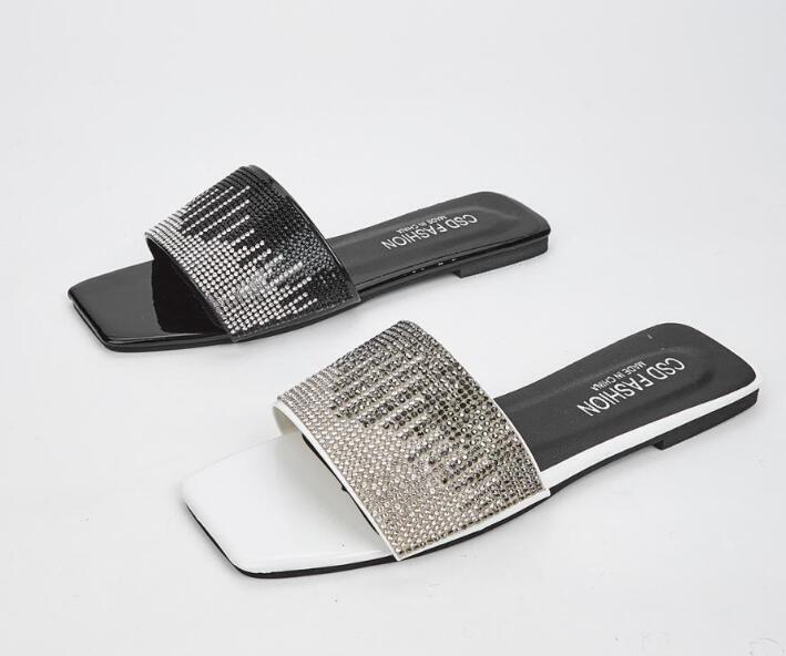 Womens Fashion Summer Peep Toe Shine Diamante Slippers Flats Beach Shoes  Sandals