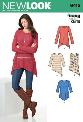 NEW LOOK 6415 MISSES' JUST FOR KNIT TUNICS Easy Schnittmuster Gr. XS - XL