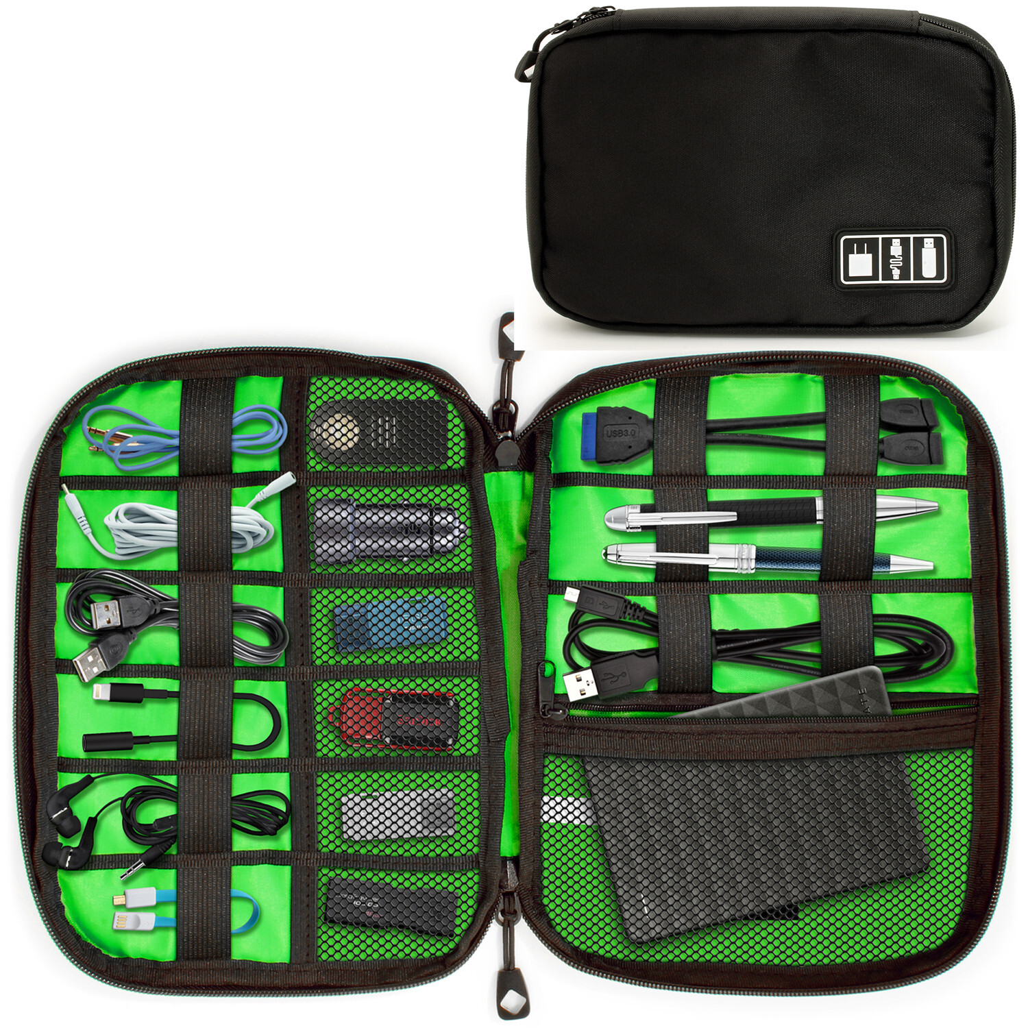 Black Cable Organiser Bag Electronics Accessories Case Gadget Pouch Travel Kit