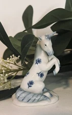 PG Ceramic Blue & White Unicorn Horse 3.5" Tall, Handcrafted in Malaysia