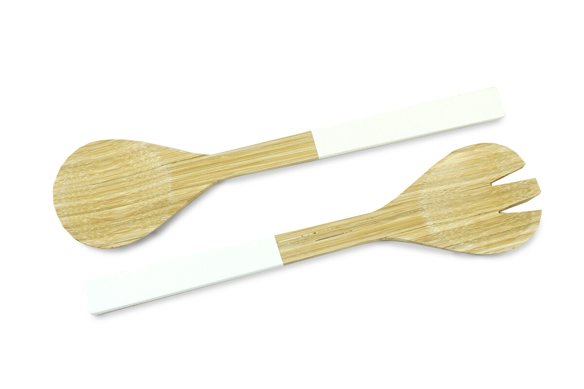 Bamboo Salad Server Set - 12&rdquo; Long - One Pair - Spoon and 