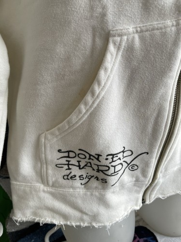 Ed Hardy Vintage neuer weißer Schädel mit durchgehendem Reißverschluss Schweiß groß selten ausverkauft - Bild 4 von 11