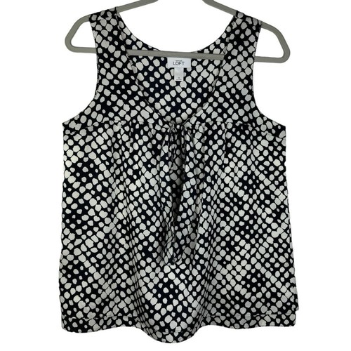 Ann Taylor Loft Dotted Flowy Tie Front Blouse Women's Medium Navy White - Picture 6 of 8