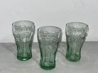 VTG Libbey Glass Company Mini Coca Cola Coke Glasses 4.5” Green Tinted Set of 3