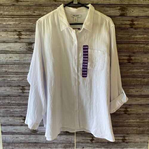 Nine West Women's Long-Sleeved Button-Down Top Size XXL White Gauze NWT