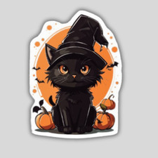 Cute Black Halloween Cat Sticker Decal