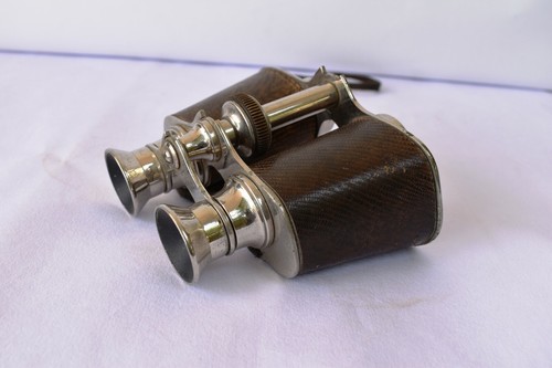 Antique Jumelles Double Téléscope Chrome Avec Cuir Taille S Fairly Rare " F - Afbeelding 3 van 9