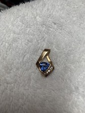 Sapphire & Diamond Pendant Necklace Slide 14k Yellow Gold Unique Asymmetrical