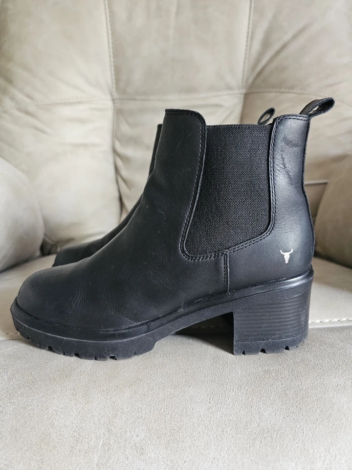 Windsor Smith Negro Cuero Grunge Clásicos Chelsea Botas Tacón Pequeño Talla 7 Foto 3 de 4