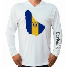 Barbados Flag Map Sport UV Protected UPF 50 Long Sleeve T-Shirt Hood Fishing