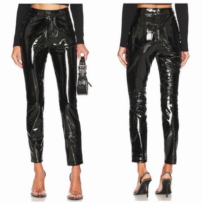 Commando Women's Black Patent Faux Leather Five Pocket High Rise Pants Sz M