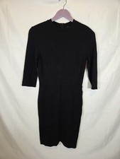 Womens Topshop Black Fitted Jersey Bodycon Dress Short Fitted Sleeves Size 10