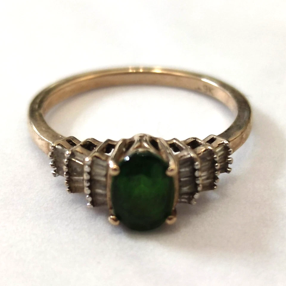 9 kt Gelbgold Ring Smaragd und Zirkonia Steine Hallmarke Ringgröße M 1/2