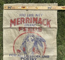 Merrimack Brand Feeds, Concord NH  100-lb Feed Bag (38"x25") Vintage Agriculture