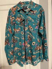 Vintage 90s Wrangler Western Shirt Teal Professional Rodeo Cowboys Association