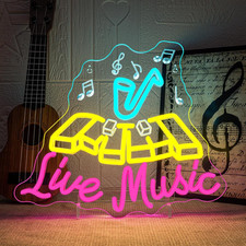 Live Music Neon Led Sassofono Musica Scritte Neon Pianoforte Musik Insegne Lumin