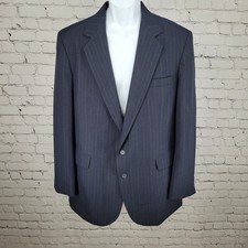 Haggar Navy Pinstriped 2 Button Notch Vented Blazer Sport Coat USA Made Size 42