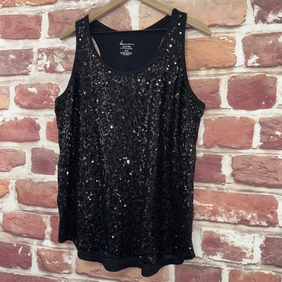 Camiseta sin mangas Lane Bryant Fun & Flirty para mujer 18/20 negra lentejuelas brillante Foto 3 de 4