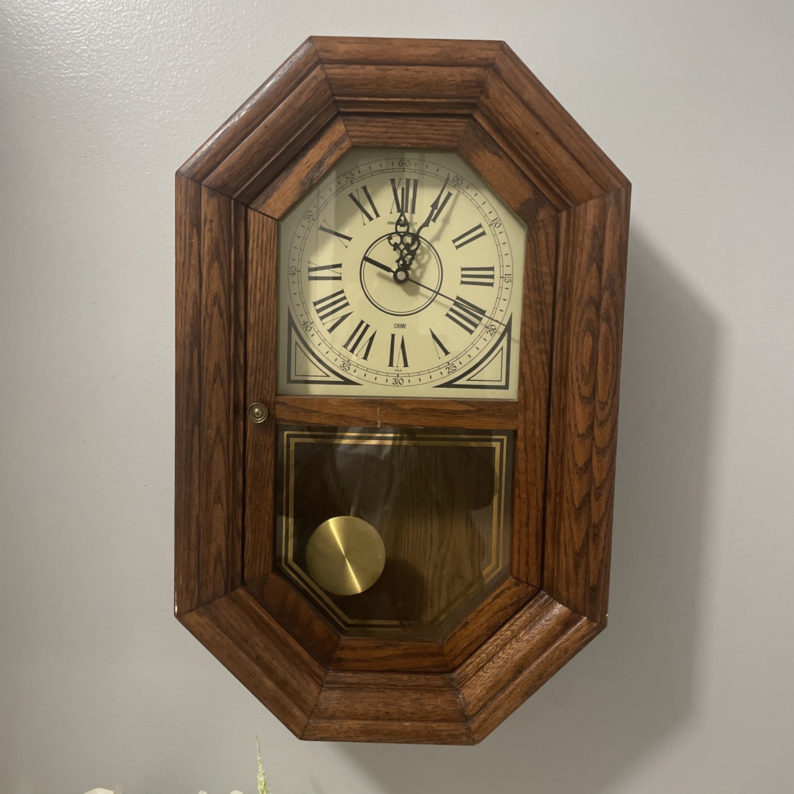 Howard Miller Vintage Wooden Wall Clock Working Pendulum Octagon