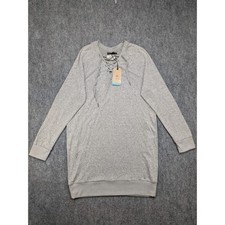 Prana Cozy Up Terry Dress Womens XL Heather Gray Long Sleeve Lace Up Casual