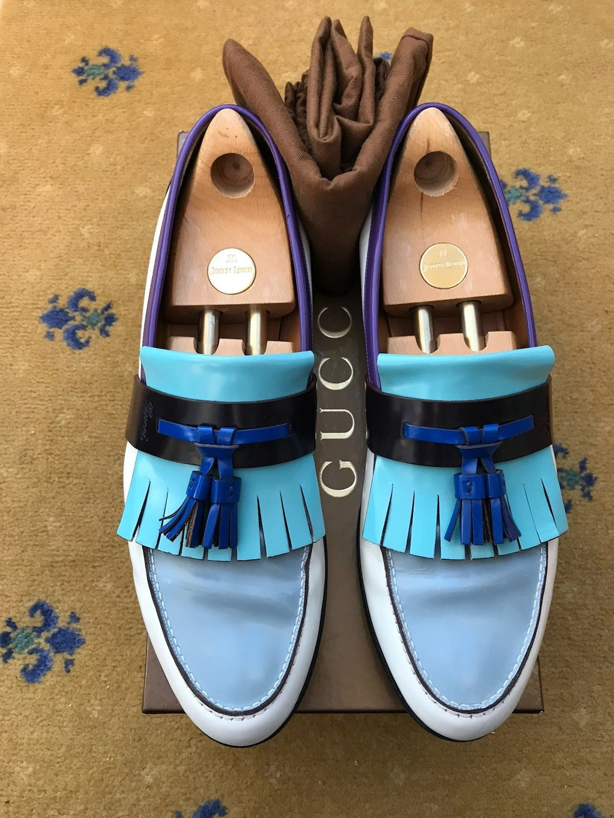 Gucci Chaussures Mocassins Gland Multicolore Cuir Script Homme UK 10 US 11 EU 44