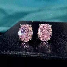4.0Ct Oval Cut Created Pink Sapphire Stud Earrings Womens 14K White Gold Plated