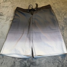 Burnside Grey White Stripe Board Shorts Swim Trunks Stretch Mens 30x10"