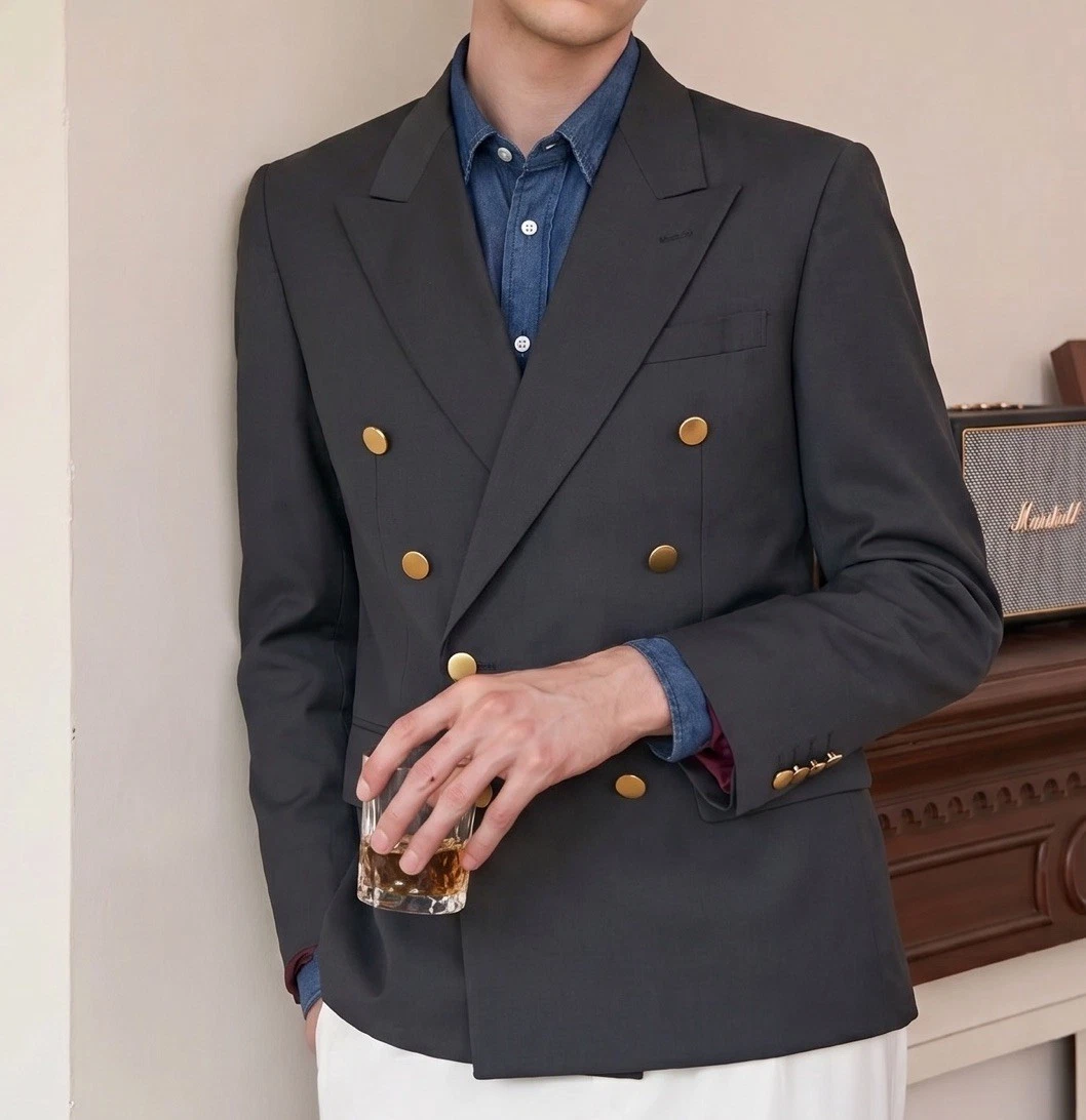 Neiman Marcus Blazer Sport Coat Men’s 40R Double Breasted Peak Lapel Navy Wool
