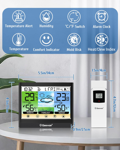 Weather Station Wireless Indoor Outdoor Thermometer Hygrometer with Dew Point, H - Picture 5 of 12