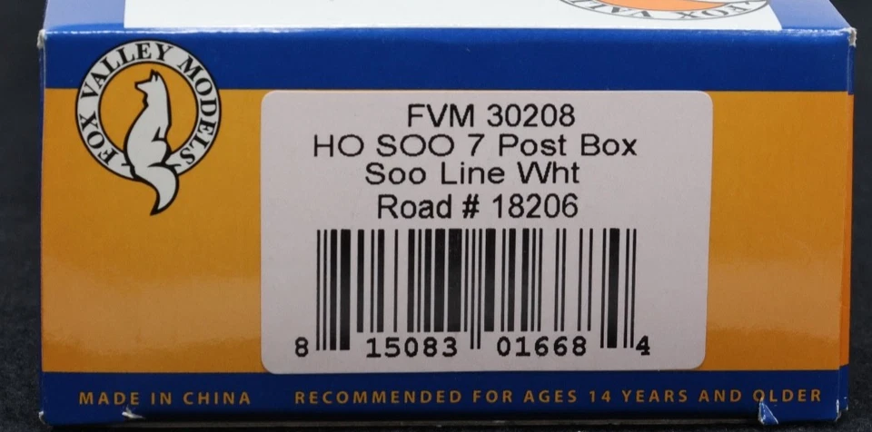 FOX VALLEY MODELS FVM 30208 HO SOO LINE 7 Post Box Car #18206 NIB - Image 2 of 2