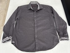 Robert Graham Shirt Mens XL Gray White Floral Paisley Flip Cuff Preppy