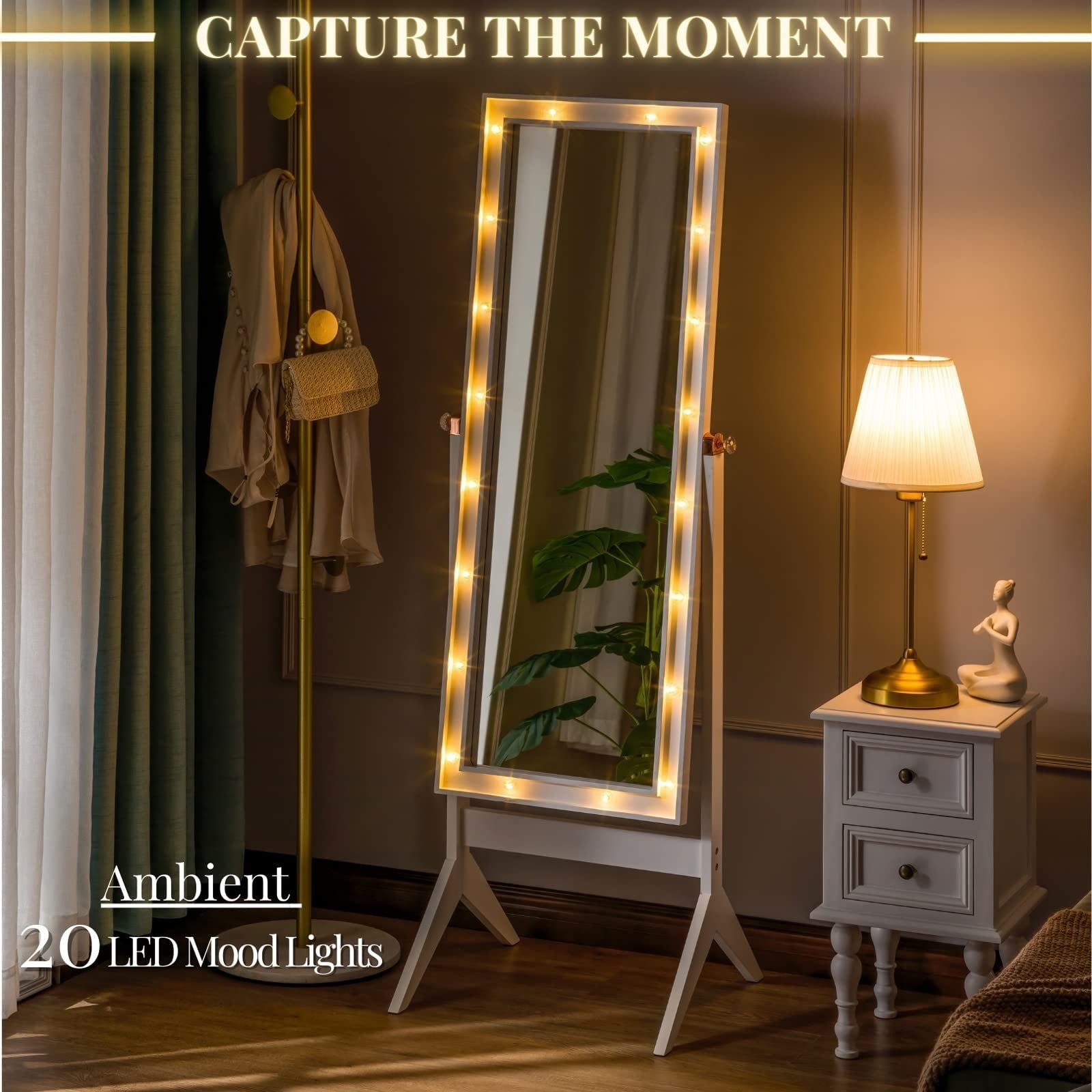 LUXFURNI Full Length Mirror With Stand, Full Body for Bedroom, Floor Cheval W...