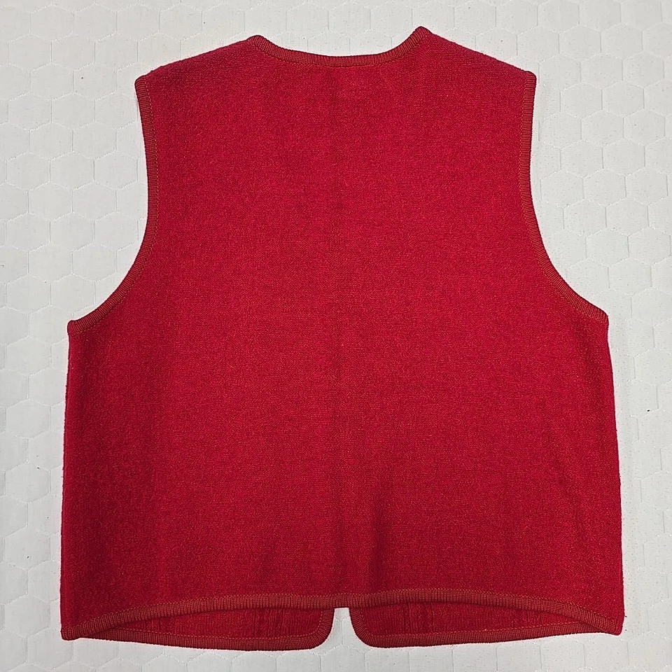 Chaleco con cremallera tejido cable de pescador 100 % lana rojo para mujer talla L Foto 3 de 4