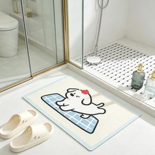 White Cute Dog Animal Bath Mat Ultra Thin Non Slip Super Absorbent Quick Dry