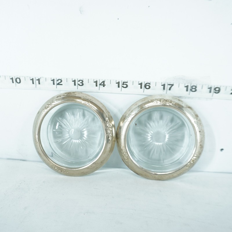 FRANK M WHITING R40 STERLING COASTERS SET OF 2 STARBURST GLASS PATTERN