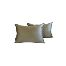 Taupe Satin Lumbar Pillow Covers, 12"x16" (Pack of 2)-Taupe Gray Slub Satin