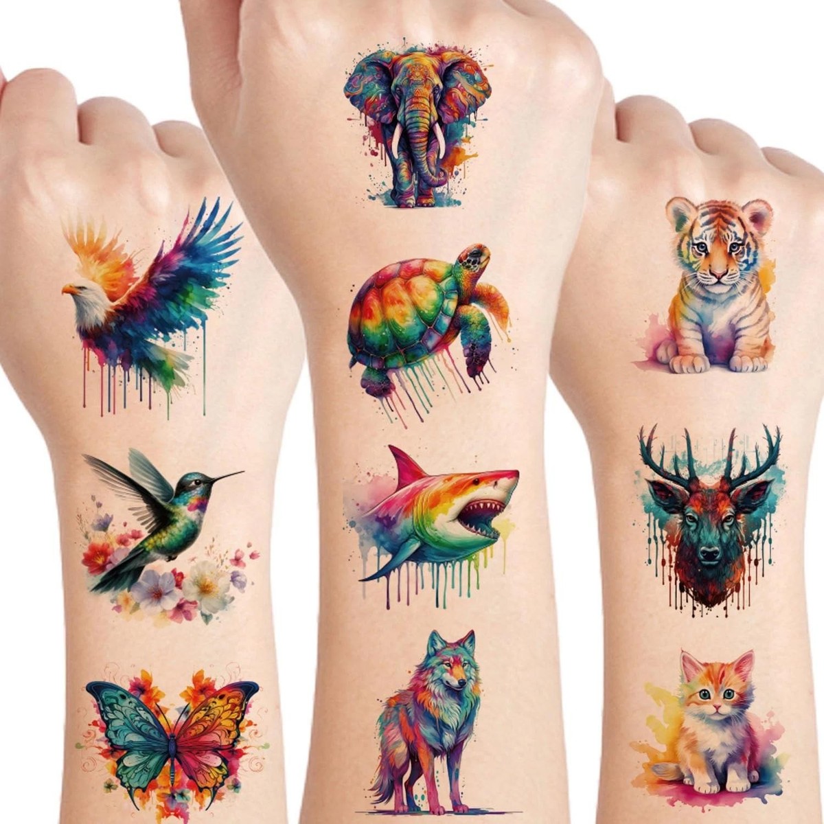 Watercolor Animals Temporary Tattoo for Kids - 60 Styles Temporary