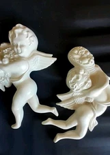 pair vintage Art pottery cherubs angels wall hanging Santa Anita Ware California