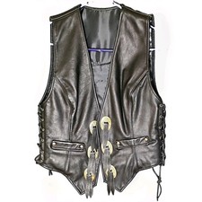 Vintage Leather Biker Vest Harley Davidson Eagle Back Patch Concho Side Lace